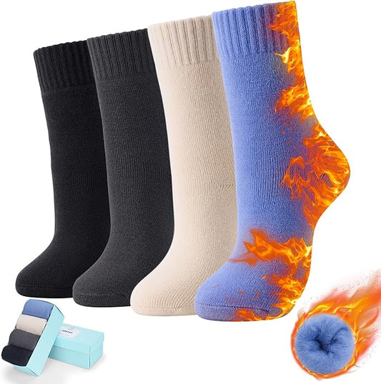 HUGSWEET Thermal Winter Socks for Women Extra Thick Insulated Heated Slipper Socks for Cold Weather 4 Pairs (Multicolor)