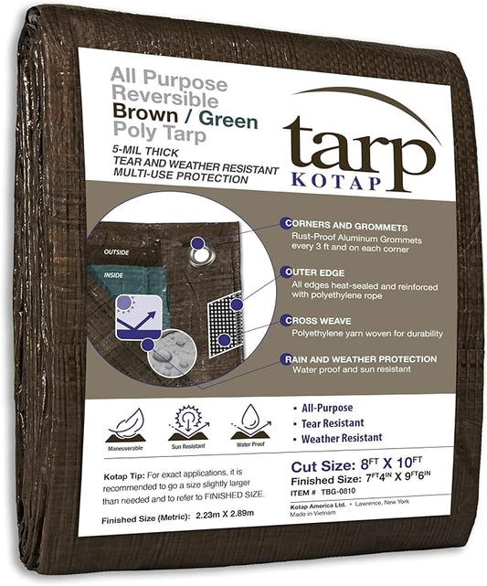 Kotap 8-ft x 10-ft Reversible Brown/Green Poly Tarp, Item: TBG-0810, Model:TBG0810