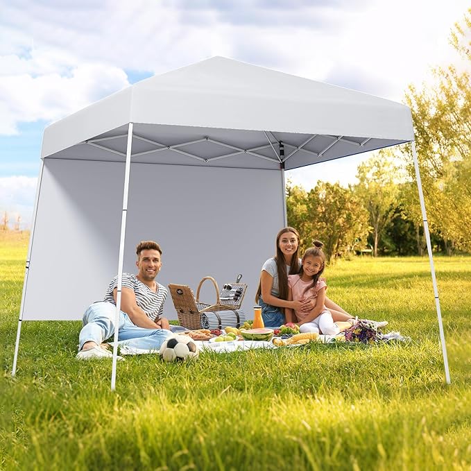 Tangkula 10x10 FT Pop Up Canopy with Sidewall, UPF 50+ Easy Setup Outdoor Tent with Backpack, 4 Stakes, Portable Heavy-Duty Canopy Tent for Party Events Camping Picnic, 10x10 Base, 8x8 Top