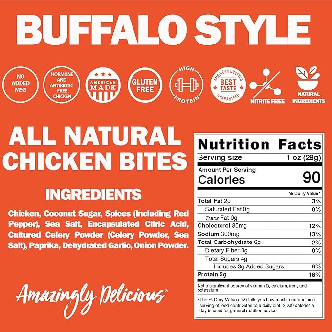 Field Trip Chicken Jerky Bites, All Natural and Gluten Free, Keto and Paleo-Friendly Healthy Snack, Low Calorie, High Protein Snacks with No Nitrates, 12oz Bag, Spicy Buffalo Style