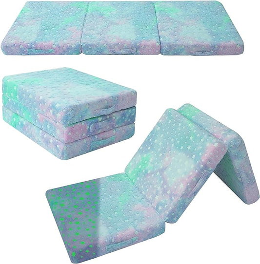 MeMoreCool Foldable Floor Mattress for Kids, Glow 57x22 Inch Toddler Nap Mat for Sleeping and Daycare, Portable Trifold Futon Mattress Floor Bed