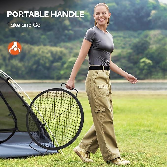 onlyfire X-Marks Fire Pit Grill Cooking Grate, Outdoor Campfire BBQ Grill, Round BBQ Grate Equipment - 24 Inch