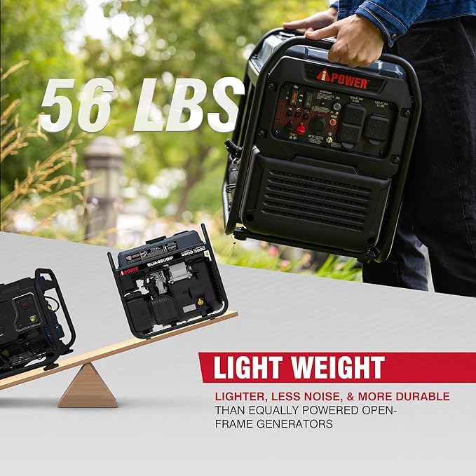 A-iPower 4600W RV-Ready Quiet Portable Inverter Generator Gas Powered, Ultra-lightweight Open Frame Power Supply for Tailigating/Home Backup, CO Sensor