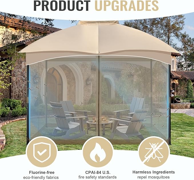 COWVIE Gazebo Replacement Netting Screen, 10' x 10' Universal Gazebo 4-Panel Mosquito Sidewalls with Double Zippers for Outdoor Patio (Only Netting)