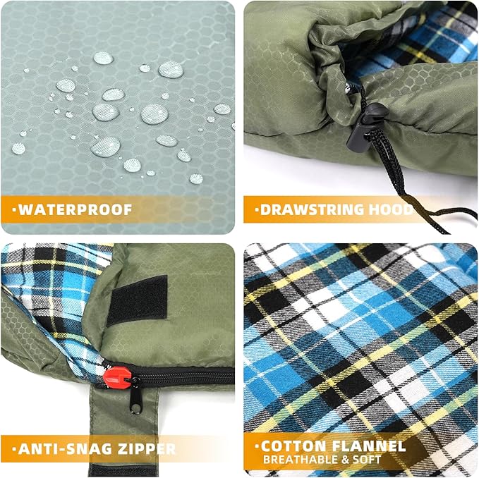 Cotton Flannel Liner Sleeping Bag for Adults Teens Kids, Cold Weather & Warm, 3-4 Seasons, Lightweight Compact Camping Essentials Equipment, Hiking, Outdoor, Travel