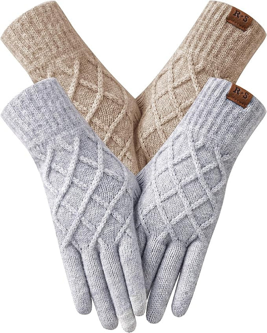 REACH STAR 2 Pairs Winter gloves for women Touch screen Elastic Thermal knit Lining Warm Gloves for Cold weather