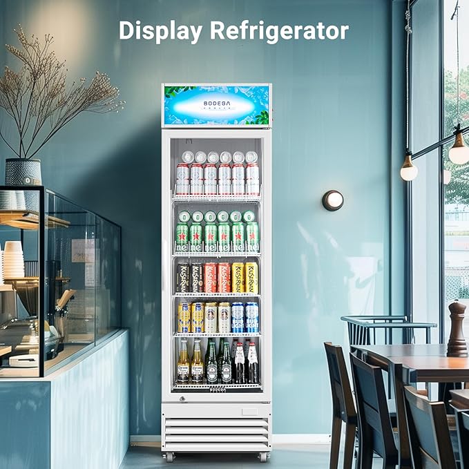 BODEGACOOLER Commercial Beverage Refrigerator with Glass Door,12.5 Cu.Ft Drink Refrigerator,Upright Large Display Merchandiser Beverage Bar Cooler Hold Beer,Soda Drinks,Wine with LED Light Box