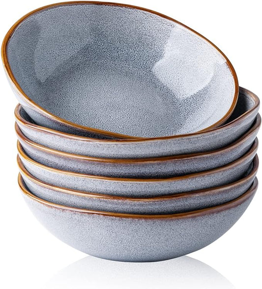AmorArc Ceramic Cereal Bowls Set of 6, 24 oz Handmade Stoneware Bowls Set for Cereal Soup Salad, Stylish Kitchen bowls for Meal, Dishwasher & Microwave Safe, Reactive Glaze Gray Blue
