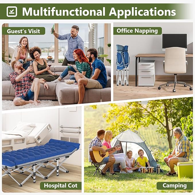Slendor Folding Camping Cot, Sleeping Cot for Adults with Carry Bag, Mattress, 1200D Layer Oxford Portable Camp Cot Bed for Guest Travel Office Beach