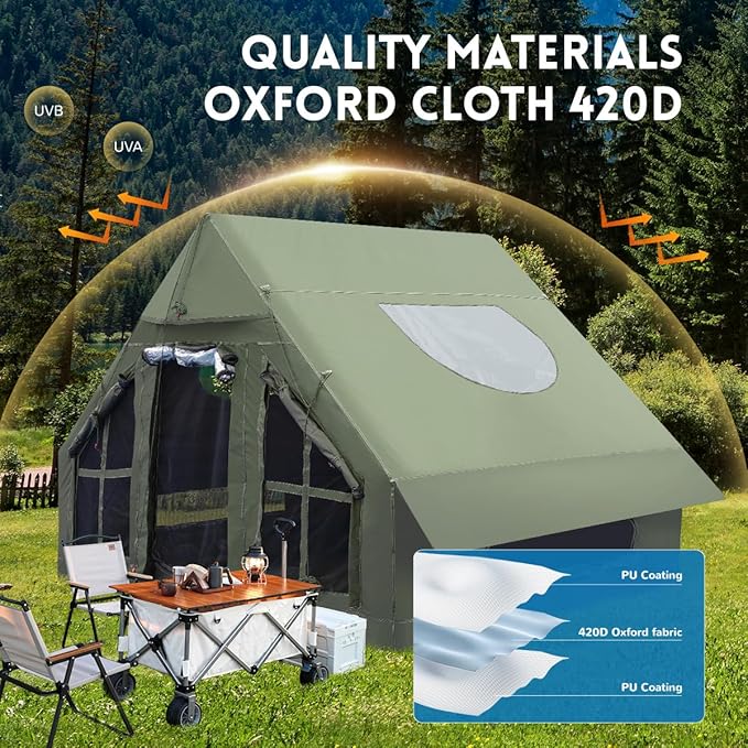 Inflatable Camping Tent with Pump, 4 Season Inflatable Tents for Camping, Inflatable House Tent Waterproof Easy Setup Glamping Tent