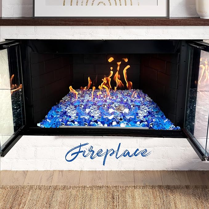 10 Pounds Fire Glass 1/2 Inch High Reflective Tempered Firepit Glass Rocks for Fireplace, Fire Pit Table, Fire Bowl and Landscaping (Cobalt Blue, Oceanic Blue and Crystal Clear)