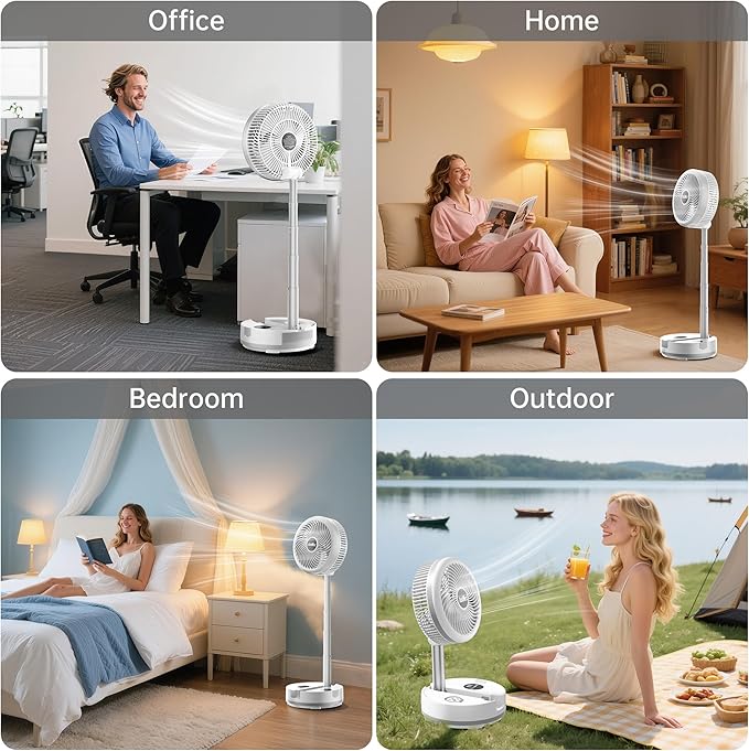 40000mAh Battery Operated Fan, Rechargeable Collapsible Fan, 106H Run, 9 Speeds Oscillating with Remote, Battery Powered with Timer & Light for Travel Cruise Essentials RV Outdoor Power Outage