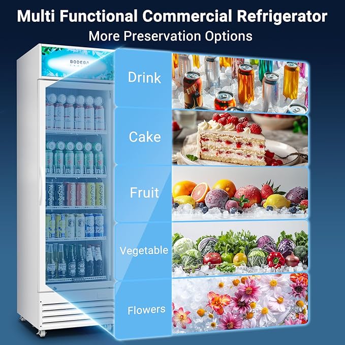 BODEGACOOLER Commercial Beverage Refrigerator with Glass Door,12.5 Cu.Ft Drink Refrigerator,Upright Large Display Merchandiser Beverage Bar Cooler Hold Beer,Soda Drinks,Wine with LED Light Box