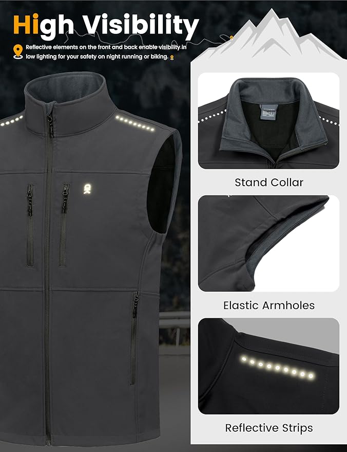 Little Donkey Andy Men's Golf Vest Warm Fleece Lining Hiking Vests Zip Up Sleeveless Outerwear Jacket