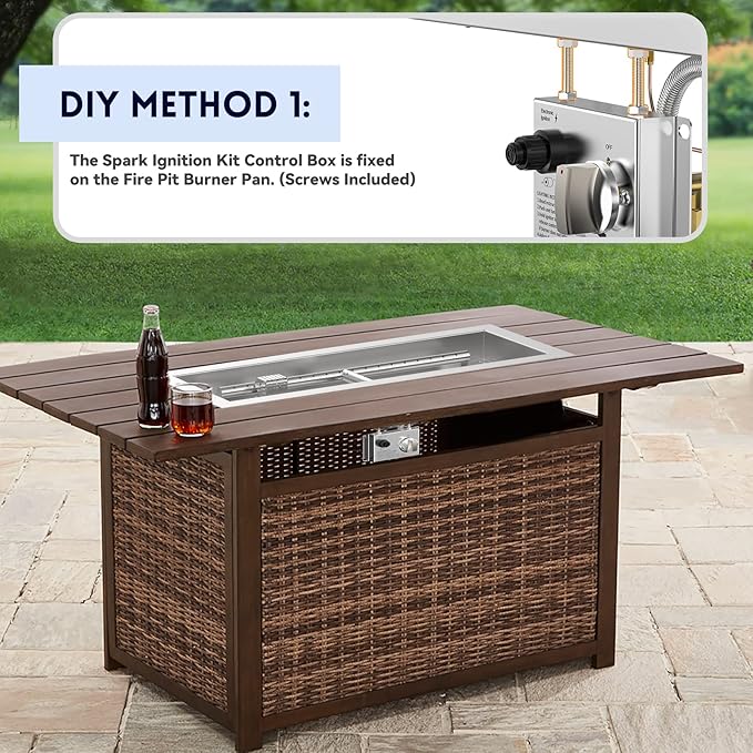 Skyflame 30" Rectangle Stainless Steel Fire Pit Drop-in Burner Kit with Extinguishing Protection Device, Electronic Spark Ignition, and Propane Regulator Hose Set