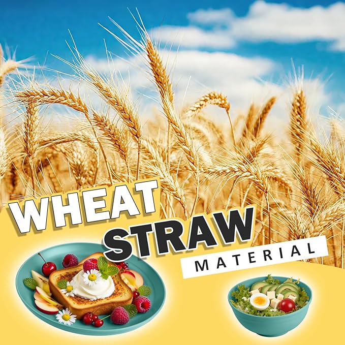 Wheat Straw Dinnerware Sets, 32 PCS Dishes Set for 8, Unbreakable Plates and Bowls Sets, Microwave Safe Dinnerware Set for Kitchen Outdoor Camping RV - Green