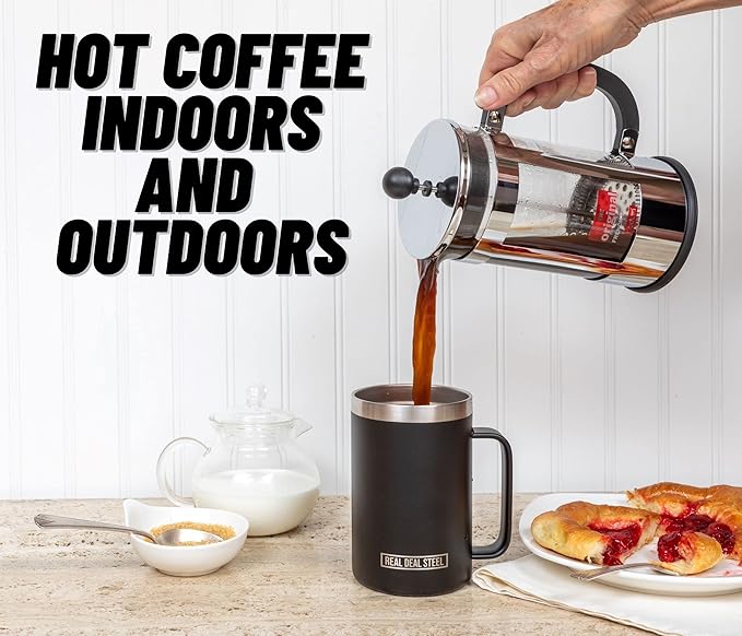 Insulated Mug with Handle and Lid - Stainless Steel Vacuum Coffee Cup, Set of 2, 20 oz - Large Double Wall Coffee or Tea Cup, Thermal Camping Mug Keeps Drinks Hot, Beer Mug That Keeps Beer Cold