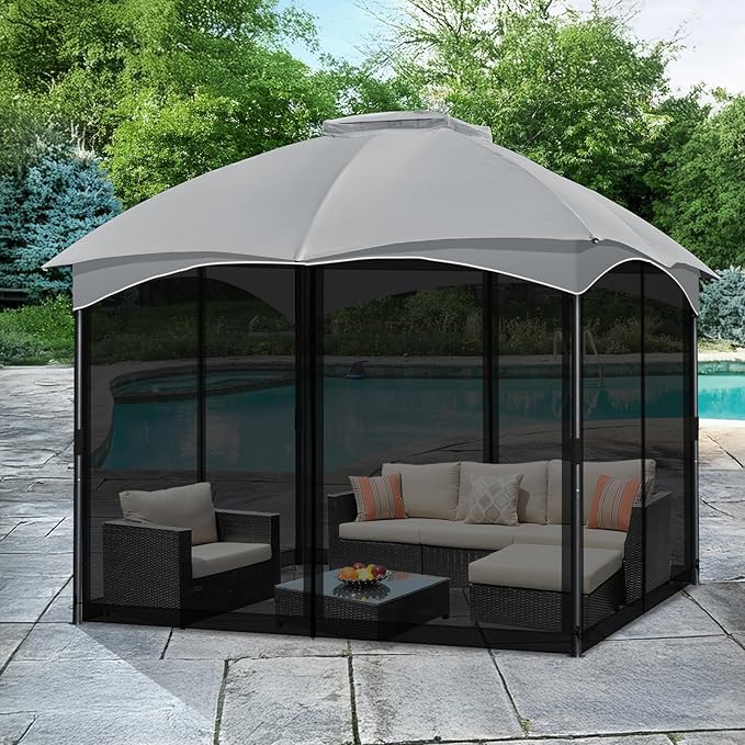 COWVIE Gazebo Replacement Netting Screen, 10' x 10' Universal Gazebo 4-Panel Mosquito Net Sidewalls with Double Zippers for Outdoor Patio (Only Netting)