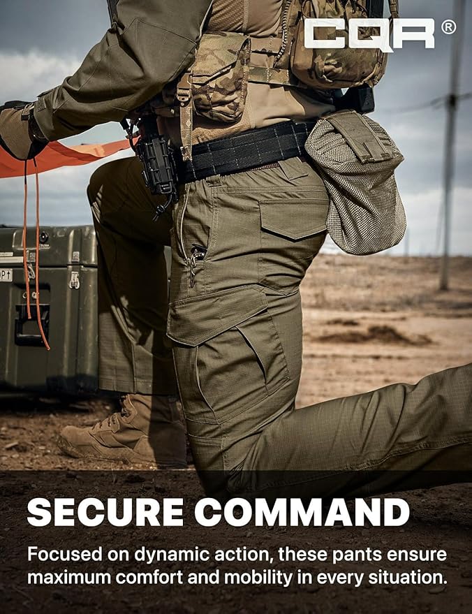 CQR Men's Flex Ripstop Tactical Pants, Water Resistant Stretch Cargo Pants, Lightweight EDC Hiking Work Pants