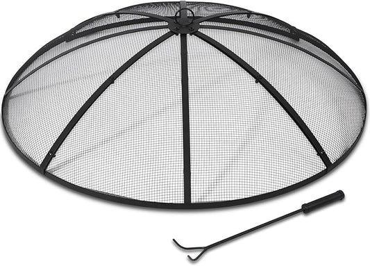 Lineslife Fire Pit Screen 36 Inch Round, Heavy Duty fire pit spark screen with Handle & Poker, Outdoor Firepit Screen Mesh Cover, Collapsible Metal Fire Pit Lid Top for Patio Backyard Beach RV Camping