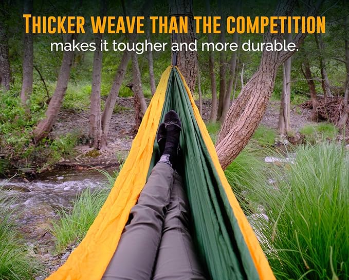 X-Large 2 Person Indoor Outdoor Camping Hammock - Compact Waterproof Double Hammock with Pocket, Tree Straps & Heavy Duty Carabiners - Parachute Grade Nylon Can Hold Over 600lbs of Weight