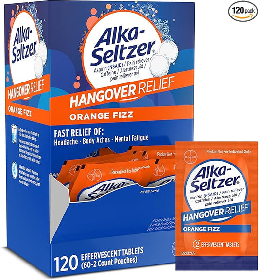 Alka-Seltzer Hangover Relief Tablets, Fast Relief Starts in About 15 Minutes for Headaches, Body Aches & Mental Fatigue, Bachelorette Party & Bachelor Party, Dispenser Pack, 120 Count