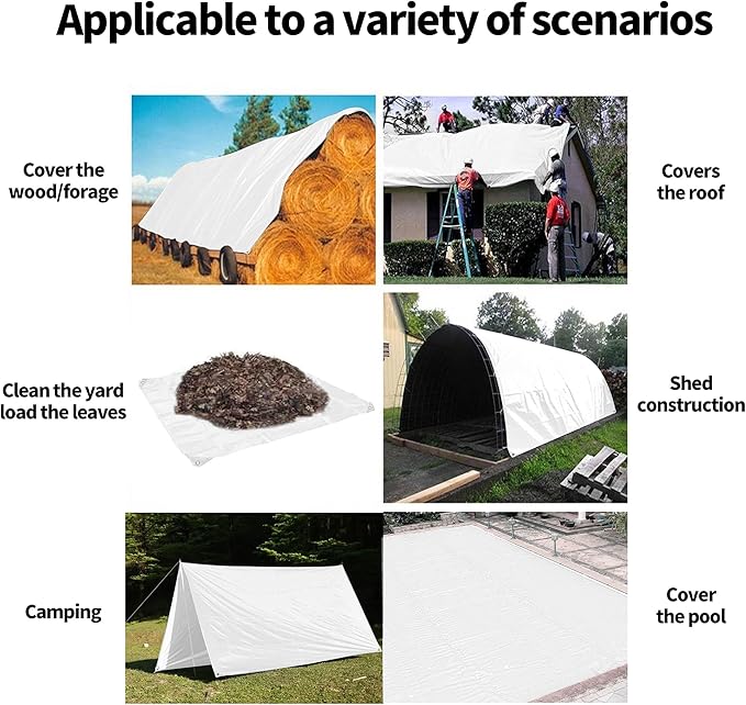 TARPAL 10x16 Feet White Tarp Waterproof Lightweight tarps Multipurpose Protective Cover All Purpose Poly Tarps Cover for Firewood Outdoor Furniture etc