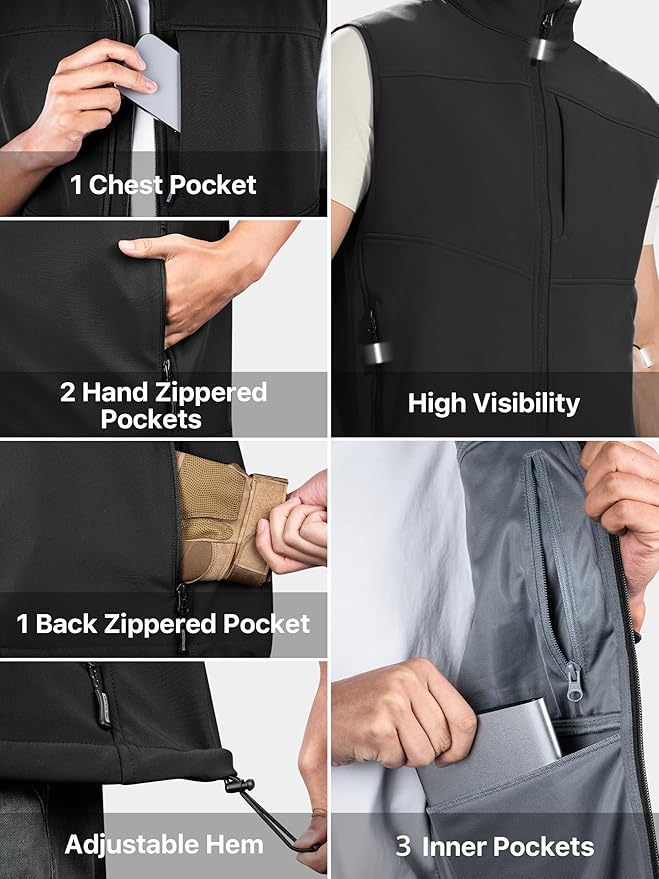 FREE SOLDIER Men's Lightweight Golf Vest Outerwear Windproof Sleeveless Softshell Jacket Running Vest