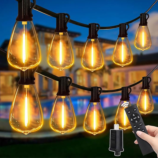 Outdoor String Lights Dimmable with Remote, 150 FT Outdoor Lights with 2 Timer and 3 Mode, Waterproof & Shatterproof Patio Lights, 2200K Energy Saving String Lights 4 Spare Bulbs for Patio Yard