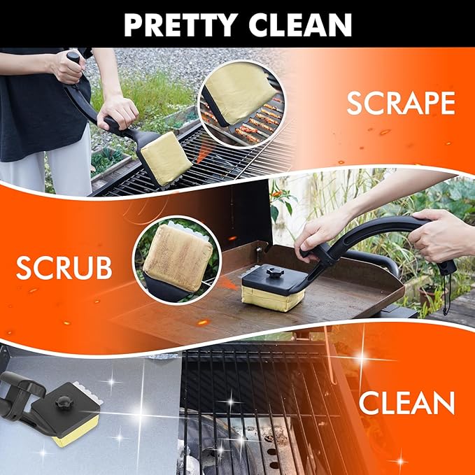 1+2PCS Bristle Free Grill Brush Non Metal Bristles for Outdoor Grill, Upgraded Safe No Wire Steam Brush with Scraper Replaceable Head, BBQ Sponge Grilling Cleaner for Dad