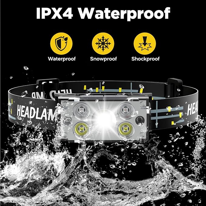 DAWINSIE Headlamp LED Rechargeable (2 PCS), Head Lamp with Motion Sensor, 6 Modes Waterproof Head Light Flashlight for Hiking, Running, Repairing, Fishing, Cycling