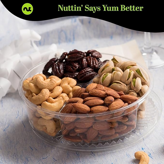 NUT CRAVINGS - Diwali Sweets Hamper Mixed Nuts Gift Basket + Heart Ribbon (4 Assortments) Food Arrangement, Healthy Snack Care Package, Food Assortments
