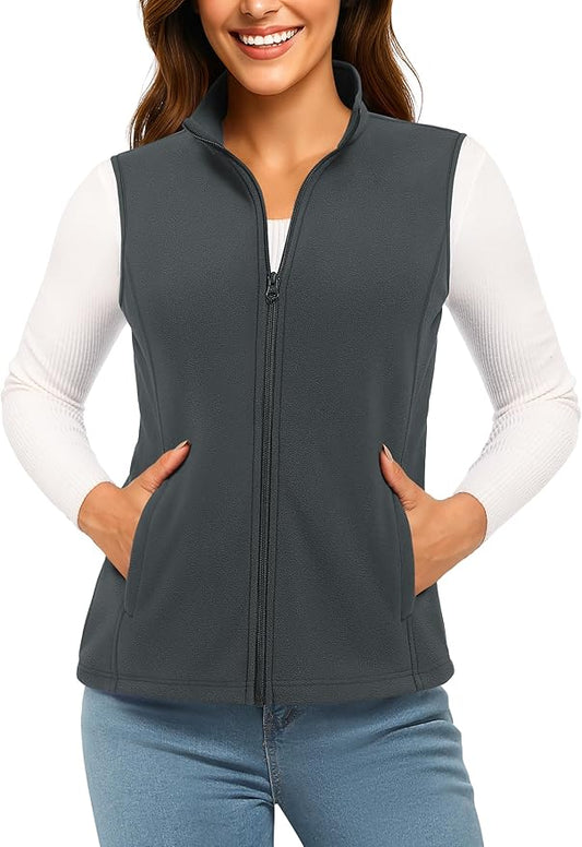 TACVASEN Women's Fleece Vest Lightweight Warm Vests Outerwear Sleeveless Zip Jacket Fall Winter Soft Vest with Pockets