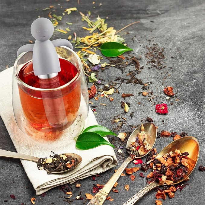 2 Pieces Tea Infuser for Loose Tea Cute Fine Mesh Tea Strainer Stainless Steel Tea Filter Ball Tea Diffuser Steeper for Teacups Teapots (Yellow, Gray)