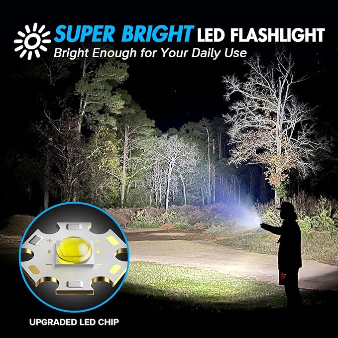 WdtPro LED Flashlight High Lumens SR2000 Pro, 4 Pack Brighter Tactical Flashlights with 5 Modes & Zoomable, Powerful Mini Flash Light for Emergency, Camping, Hiking (Black)