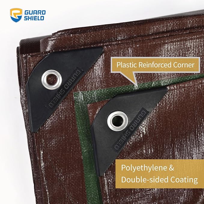 GUARD SHIELD Brown Tarp 10x10 Feet Large Plastic Tarps Heavy Duty Waterproof Outdoor Tarpaulin Cover 12mil