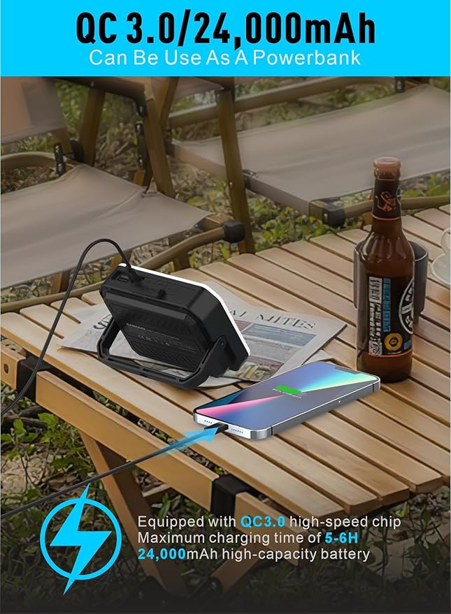 24000mAh LED Camping Lantern Rechargeable, Portable Camping Lights with QC3.0 22.5W Fast Charge, 1800LM Bright, 5 Modes, IPX5 Waterproof, Outdoor Tent Light for Emergency, Hurricane, Power Outage