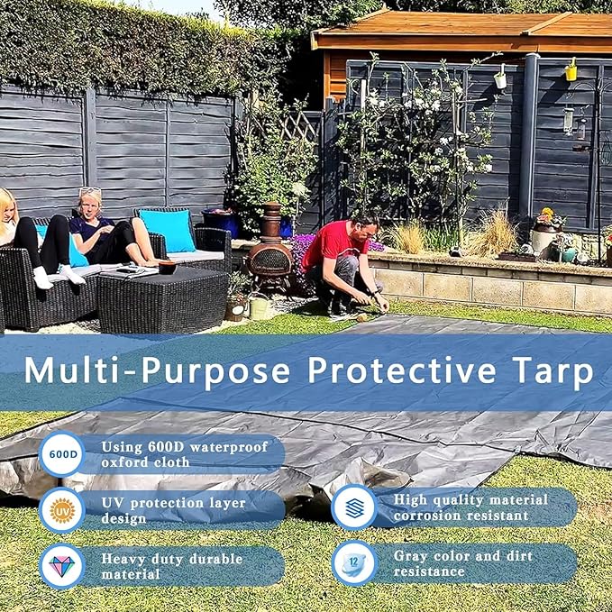 5x5Ft Waterproof Canvas Tarp Black，Heavy Duty Multipurpose Oxford Tarpaulin Cover for Canopy Tent, Roof, Boats, Pool, Woodpile, Robust, Rip & Tear Proof, 20mil