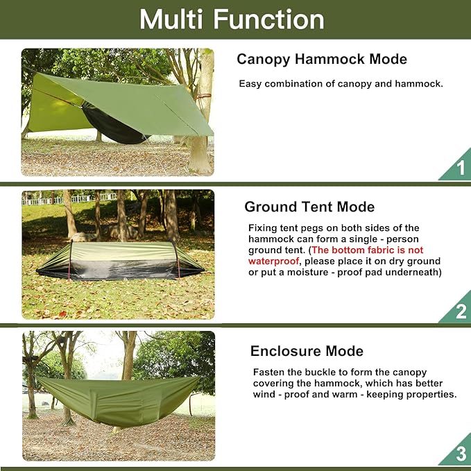 3-in-1 Camping Hammock Tent with Rain Fly, Quick-Zip Door & Curved Poles – Lightweight Shelter with Mosquito Net