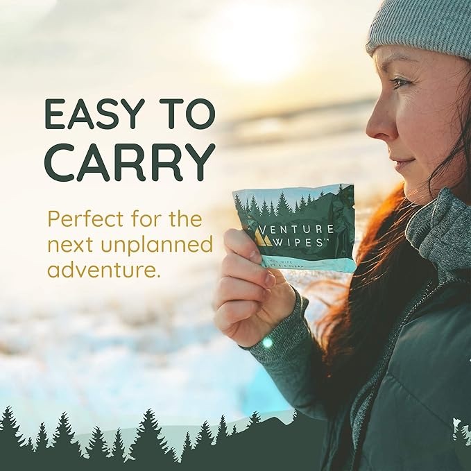 Venture Wipes Tea Tree Oil Body Wipes - Adventure Wipes for Adults - Biodegradable Cleansing With Aloe and Vitamin E - Camping Essentials - Individually Wrapped - 10 Count Bag