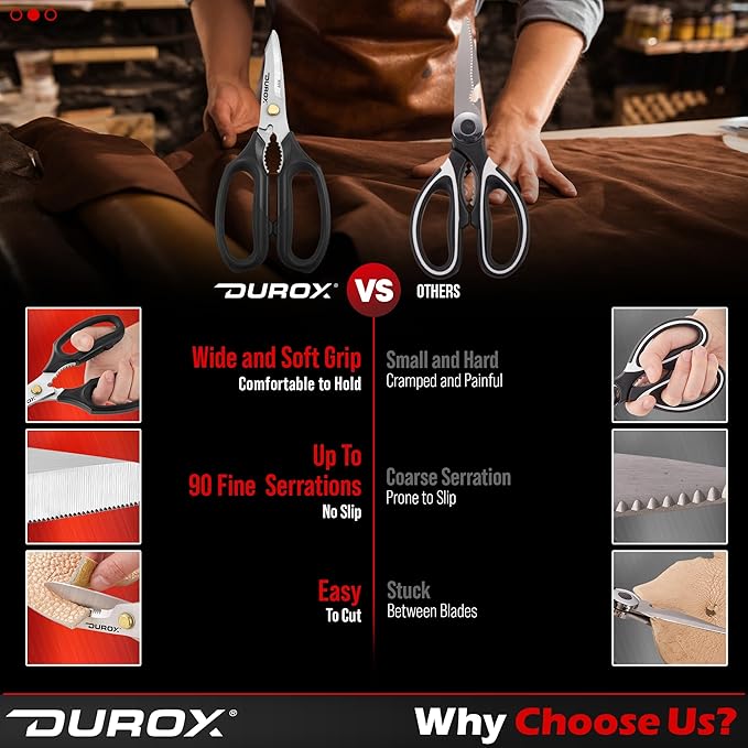 DUROX - Heavy Duty Scissors, Multipurpose Utility Scissors. Built to Cut Leather, Cardboard, Carpet, Plastic and Rope. All Purpose Heavy Duty Kitchen Scissors to Cut Meat, Poultry and Chicken Bones