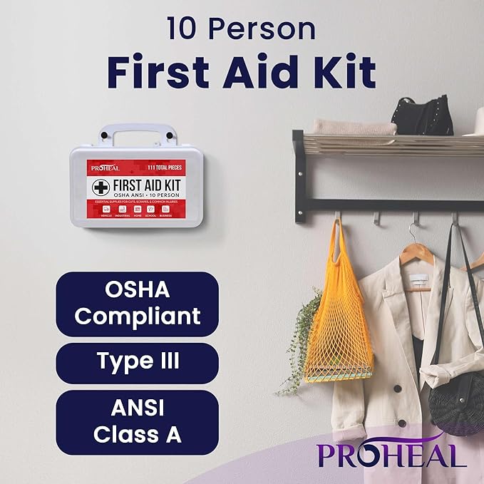 OSHA Compliant First Aid Kit - 10 Person, Type III, ANSI Class A Emergency Kit for Truck, Car, Construction Site - 111 Essential First Aid Supplies
