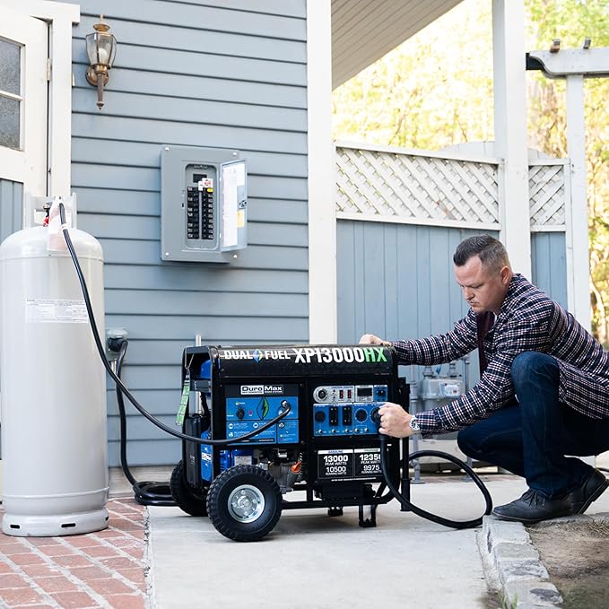 DuroMax XP13000HX 13,000-Watt Dual Fuel Portable Generator - Gas & Propane, Electric Start, Whole Home Power Backup, Transfer Switch Ready, RV & Emergency Ready