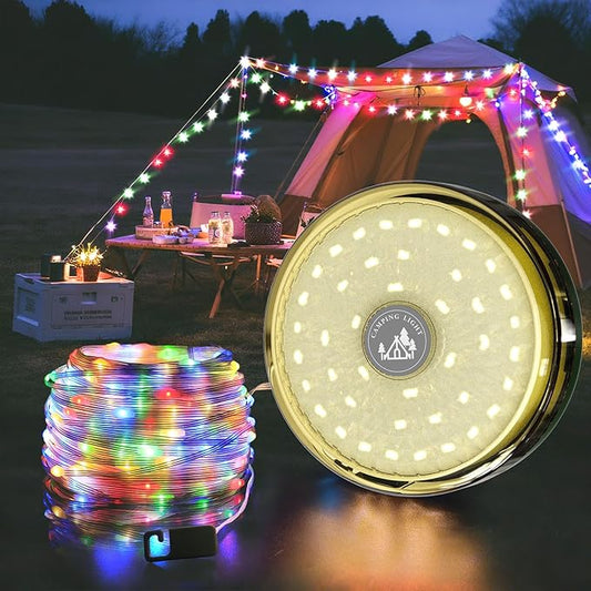 Camping String Lights, 4000mAh Rechargeable Tent Lights String with 13 Lighting Modes, 32.8ft Retractable Waterproof Camp Light, Outdoor Portable Camping Lights for Tent, Travel, Garden Decoration