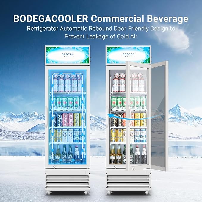 BODEGACOOLER Commercial Beverage Refrigerator with Glass Door,12.5 Cu.Ft Drink Refrigerator,Upright Large Display Merchandiser Beverage Bar Cooler Hold Beer,Soda Drinks,Wine with LED Light Box