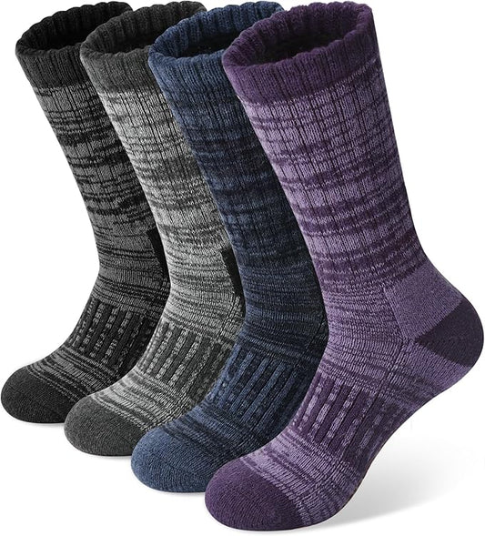Justay 4 Pairs Merino Wool Socks for Women, Hiking Thermal Warm Winter Cozy Thick Boot Socks for Women Gifts