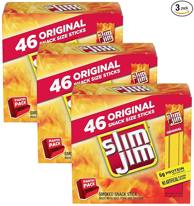 Slim Jim Smoked Snack Stick Pantry Pack, Original, 0.28 oz Stick 46 Count(Pack of 3)