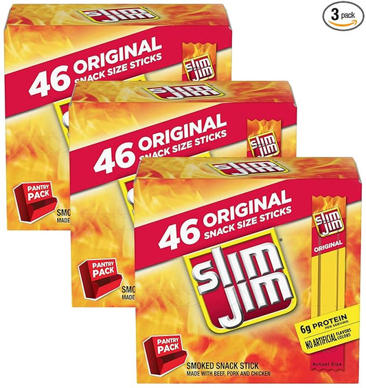 Slim Jim Smoked Snack Stick Pantry Pack, Original, 0.28 oz Stick 46 Count(Pack of 3)