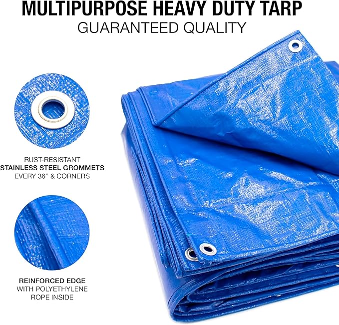 Waterproof Tarps 14x30 - Multi Purpose 5 MIL Tarp - High Durability 14x30 Tarp - Construction, Rain Shelter, Outdoor Cover and Camping Use