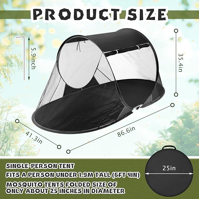 Pop up Mosquito Net Tents for Camping Instant Netting Screen Foldable Pop Tent with Ground Pin Waterproof Freestanding Insect Summer Bed Protection(86.61 x 41.34 x 35.43 inches,Black,2 Pcs)